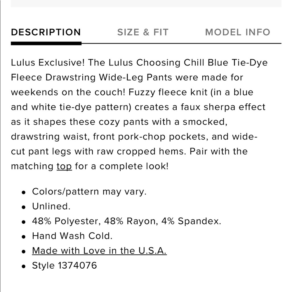 Lulu’s Choosing Chill Blue Tie Dye Fuzzy Fleece Knit Drawstring Wide Leg Pants M - Picture 11 of 11